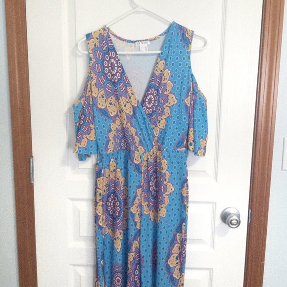 ✳🆕Venus Blue Floral V-neck Cold Shoulder Jumpsuit - Picture 1 of 8
